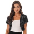 thumbnail image 1 of iixpin Womens Shining Sequined Cropped Length Open Front Bolero Shrug Sequin Cardigan Jacket Black One Size, 1 of 7