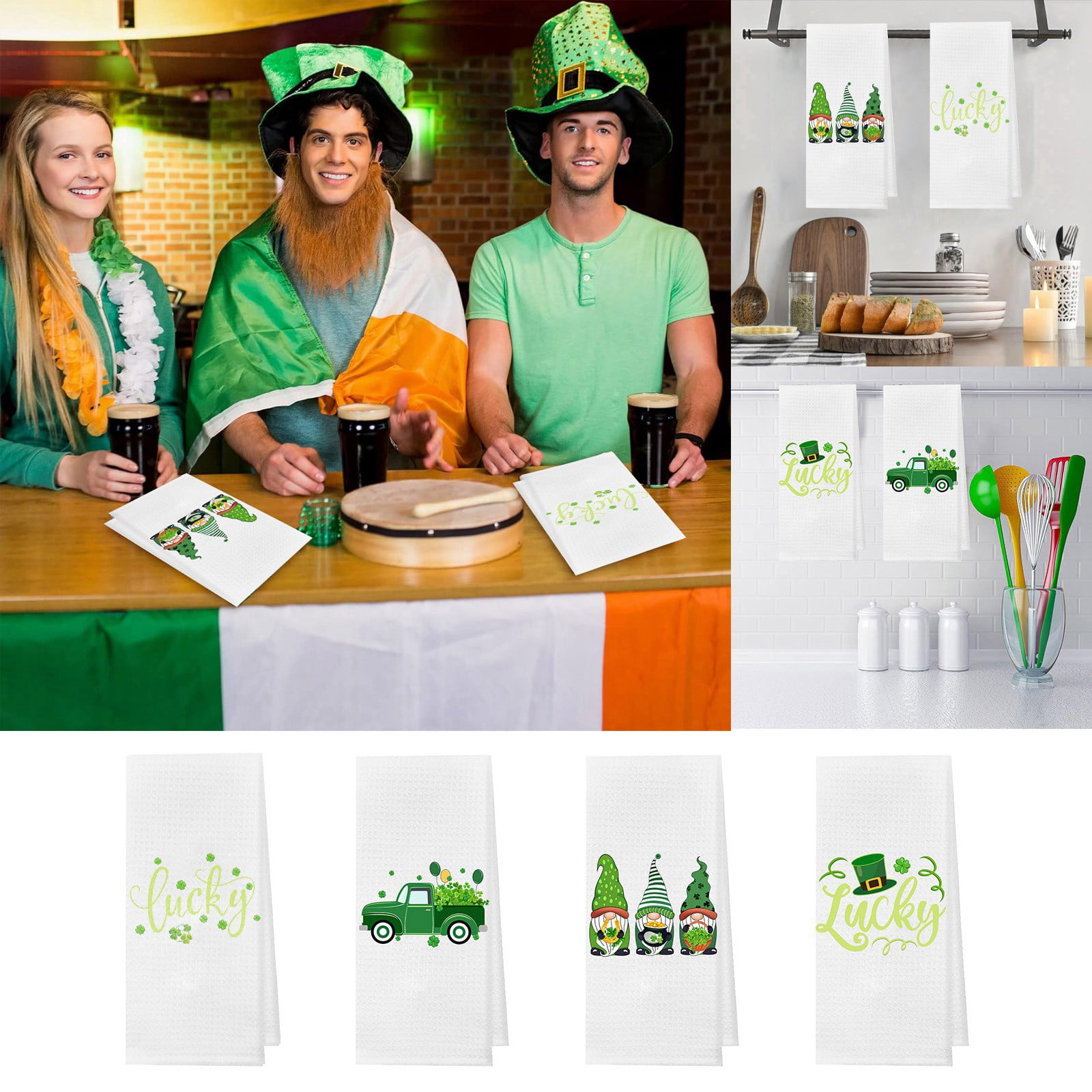 iju7gthy 4 Pack St. Patrick s Day Irish Hand Towels Polyester Green Leaf Bath Towel Set Soft Absorbent Guest Towels St. Patrick Ornaments 16 X 24 Walmart