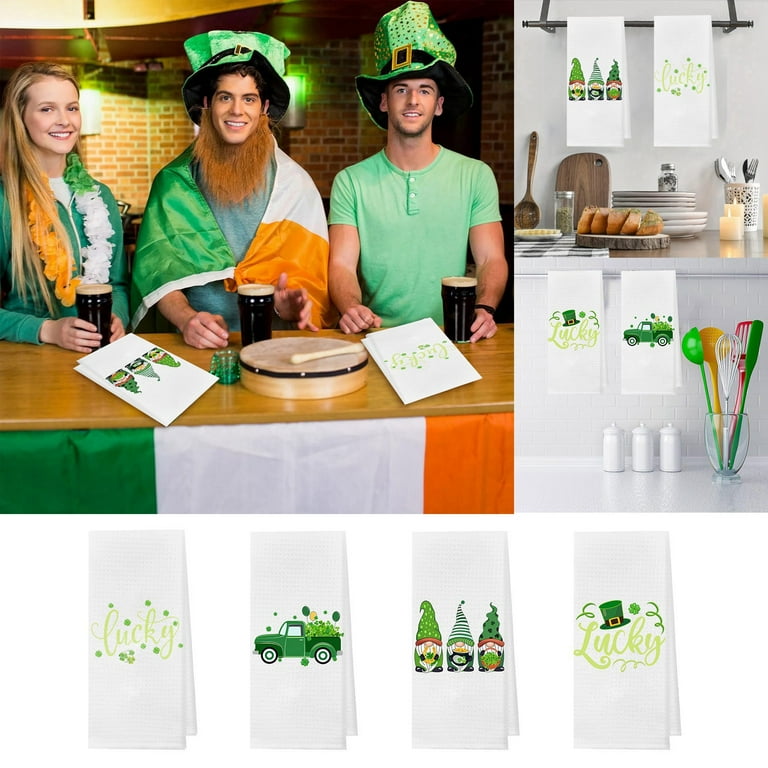 iju7gthy 4 Pack St. Patrick s Day Irish Hand Towels Polyester Green Leaf Bath Towel Set Soft Absorbent Guest Towels St. Patrick Ornaments 16 X 24 Walmart