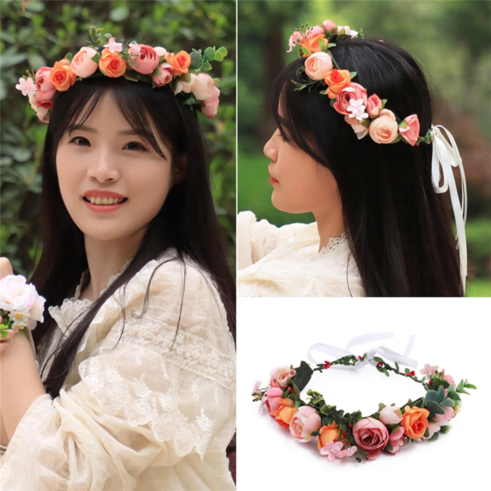 iju7gthy Large Barrettes for Thick Hair Camellias Flower Birthday Photo Hair Wreath Wedding