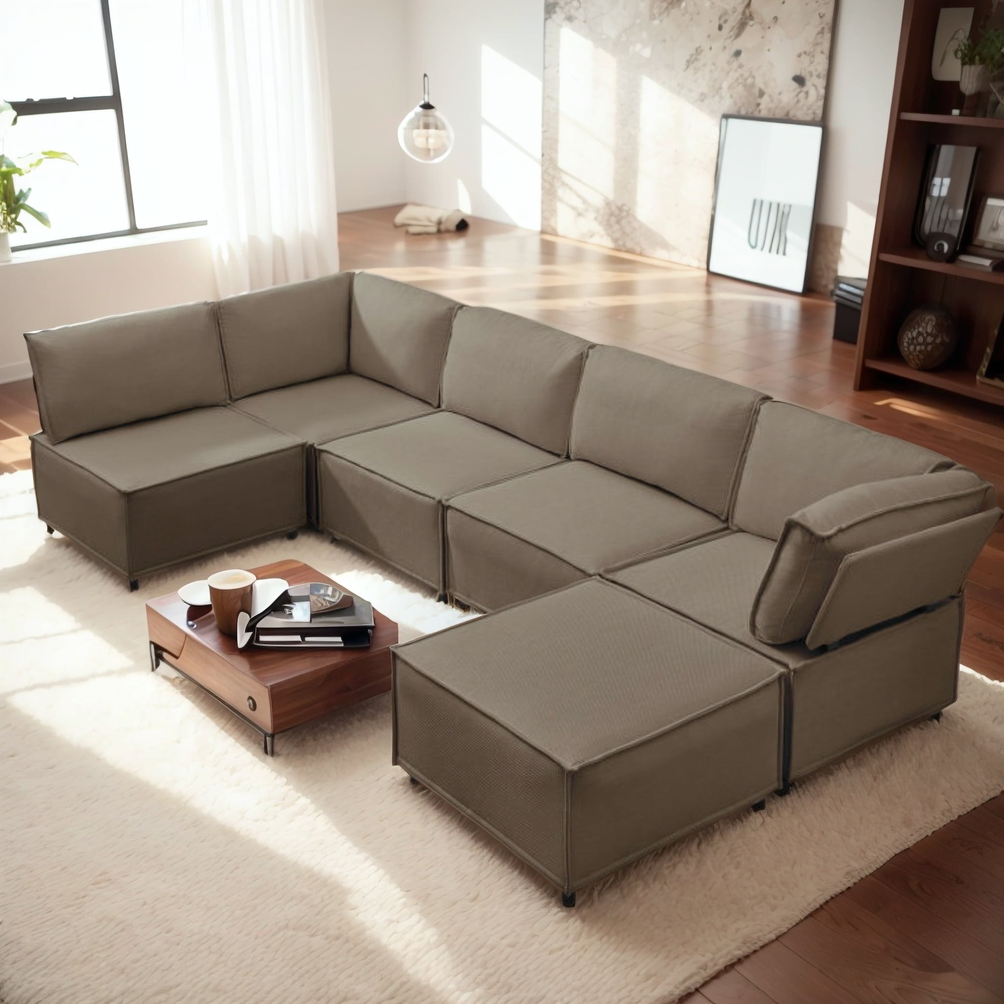 Ijuicy 110" U-Shaped Sectional Sofa With Double Chaises – Chenille Fabric, Sleepable Armrests, 4-Seater Living Room Couch