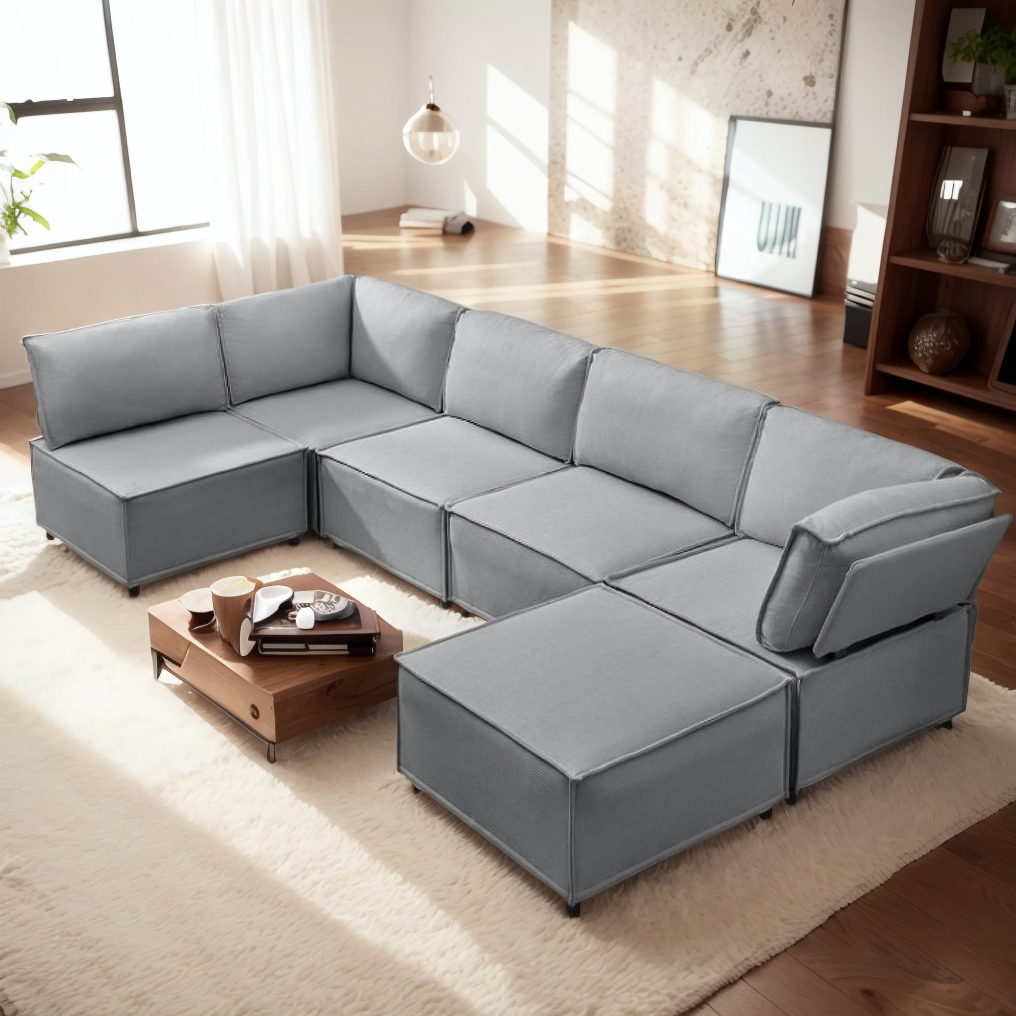 Ijuicy 110" U-Shaped Sectional Sofa With Double Chaises – Chenille Fabric, Sleepable Armrests, 4-Seater Living Room Couch