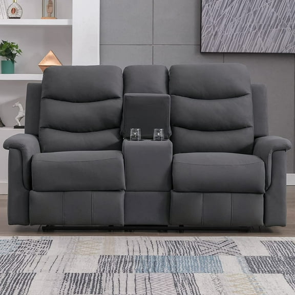 ijuicy 2-Seater Reclining Loveseat Sofa, Love Seat Recliner Sofa with 2 Cup Holders & Storage Space, Home Theater Seating Furniture,Dark Grey