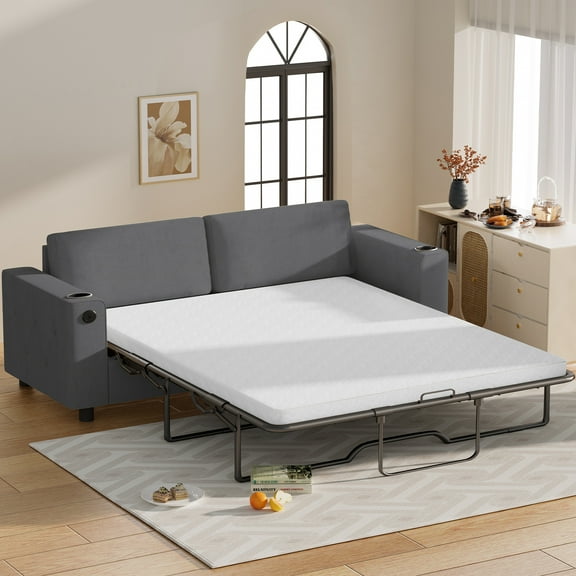 ijuicy 2 in 1 Pull Out Couch Bed, Convertible Sleeper Sofa Queen Size, Sofa Bed with USB Port for Living Room - Gray