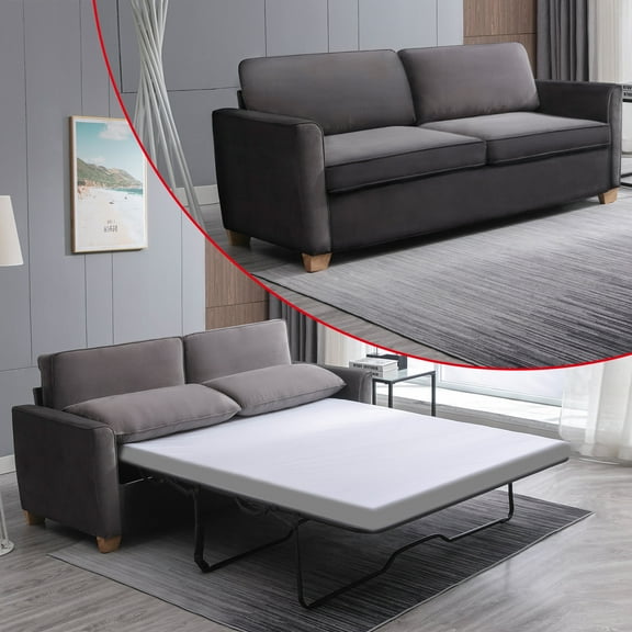 ijuicy 2-in-1 Pull Out Sofa Bed Full Size, Velvet Loveseat Sleeper Sofa with Folding Mattress, Pull Out Couch Bed for Small Spaces, Sleeper Sofa for Living Room/Apartment/Office- Dark Grey