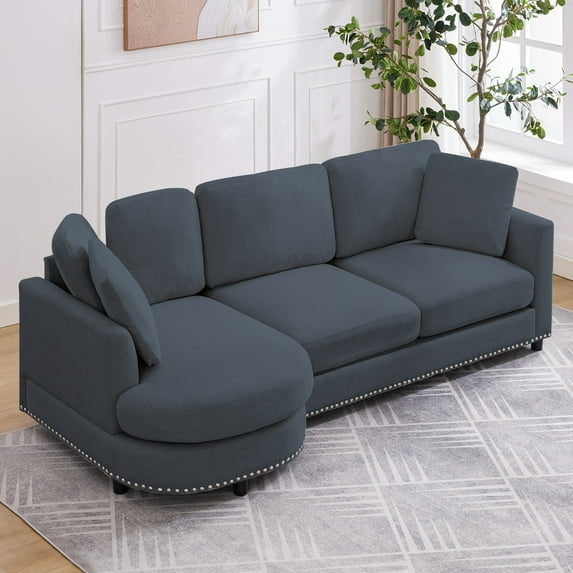 ijuicy 3 Seater Sofa, Linen Fabric L Shaped Sectional Couches and Sofas for Living Room, Dark Grey