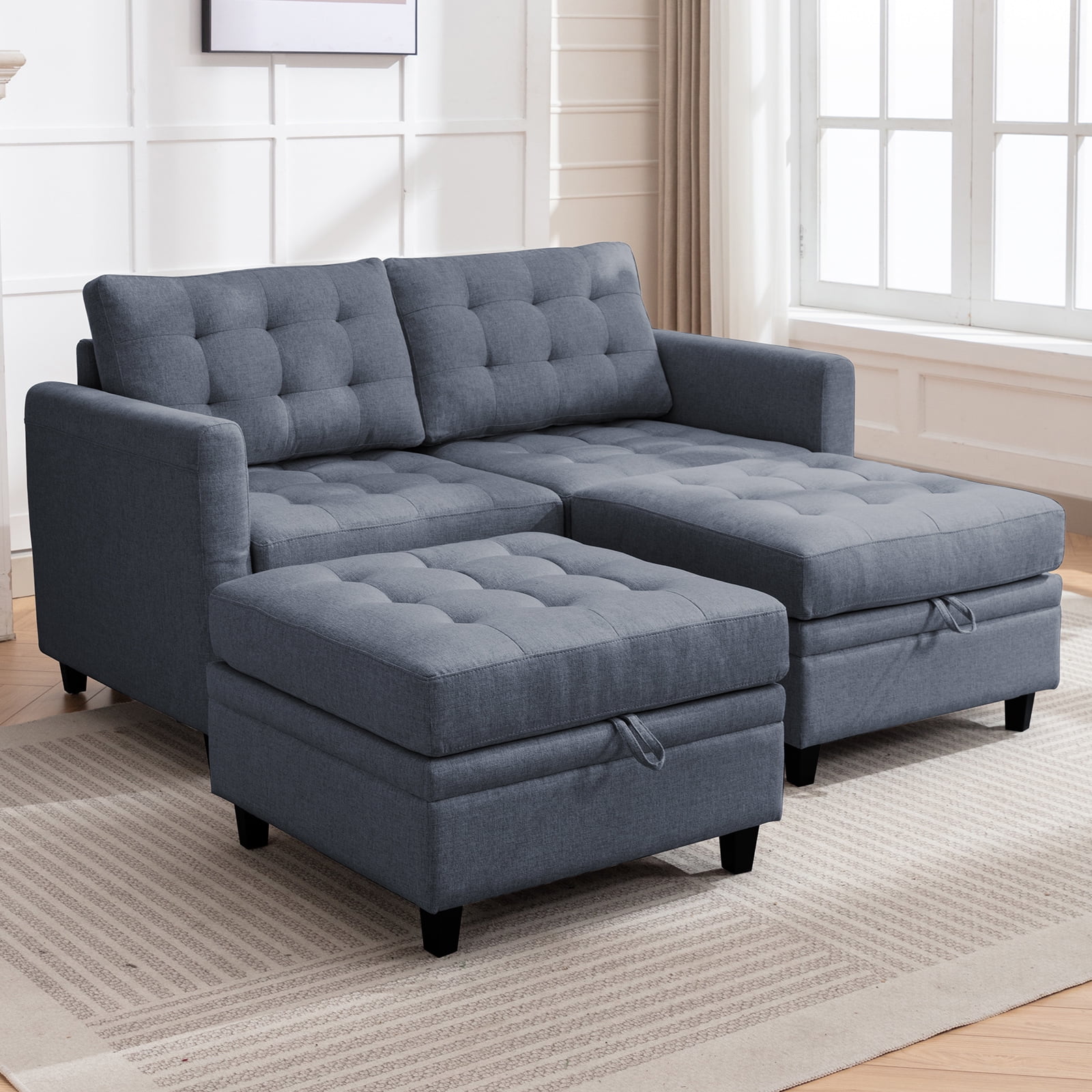 ijuicy Sectional Sofa with Movable Storage Ottoman, Couches and Sofas