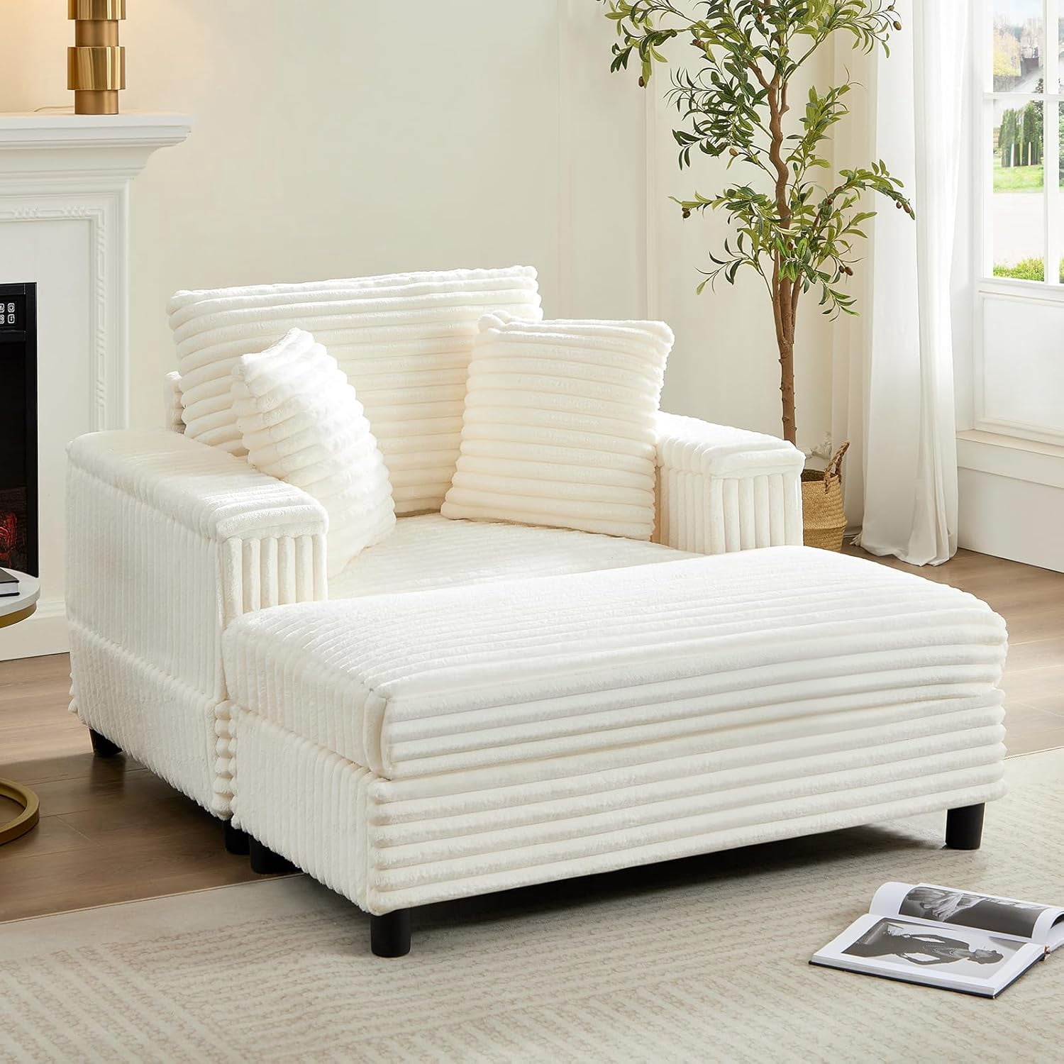 ijuicy Chaise Lounge Chair Indoor with Ottoman，42 Inch Upholstered Sofa ...