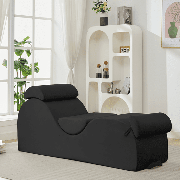 ijuicy Chaise Lounge Chair for Yoga, Chaise Lounge with Headrest, Oversized Yoga Chair Indoor - Black