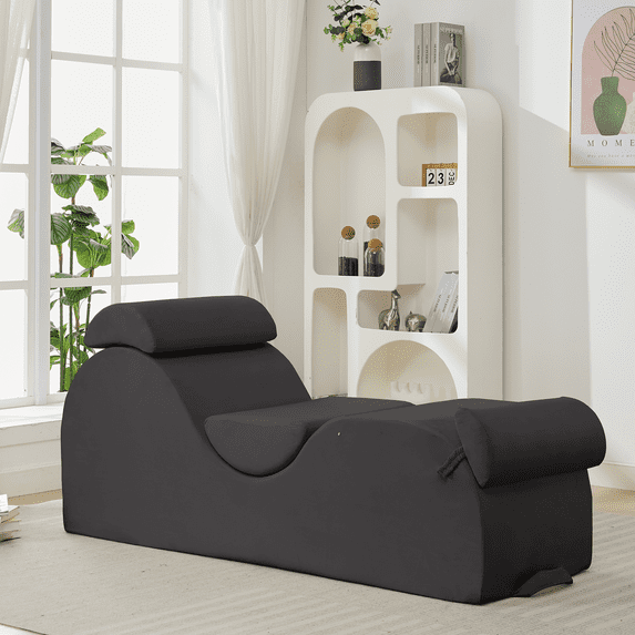 ijuicy Chaise Lounge Chair for Yoga, Chaise Lounge with Headrest, Oversized Yoga Chair Indoor - Dark Gray