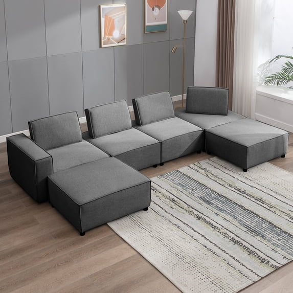 ijuicy Convertible Sectional Sofa with Ajustable Backrest, U/L Shaped Modular Sofa Set, Oversized Sectional Couch, U/L Shaped Sectional Sleeper Sofa for Living Room Apartment, Dark Grey