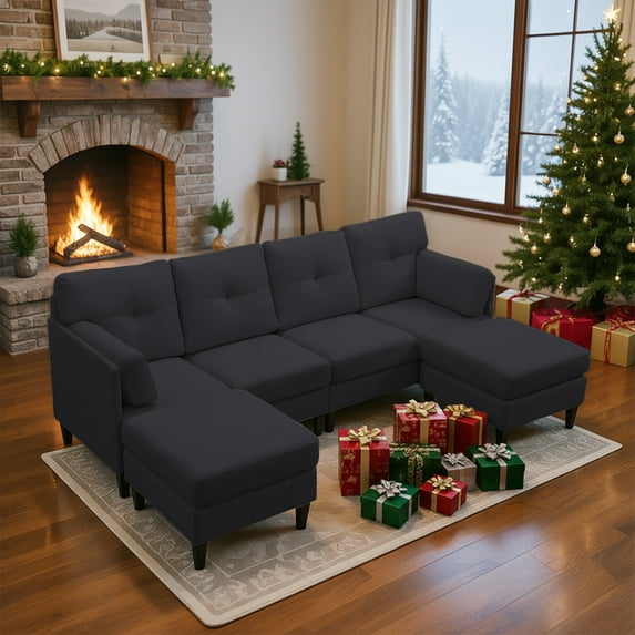 ijuicy Convertible U/L Shaped Sofa with Chaises , 6 Seater Couch for Living Room, Dark Gray