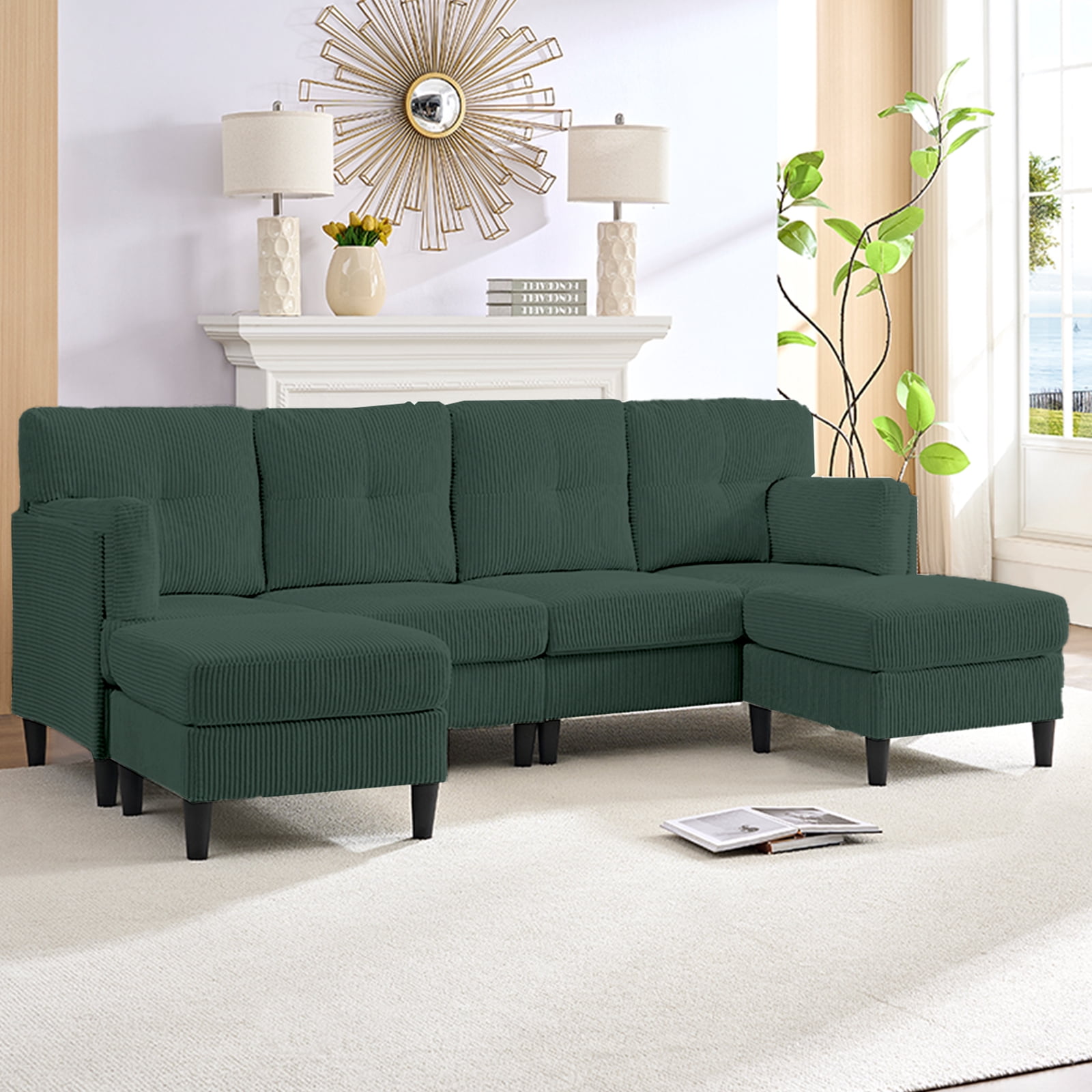 ijuicy Convertible U/L Shaped Sofa with Chaises, 6 Seater Couch for Living Room, Green