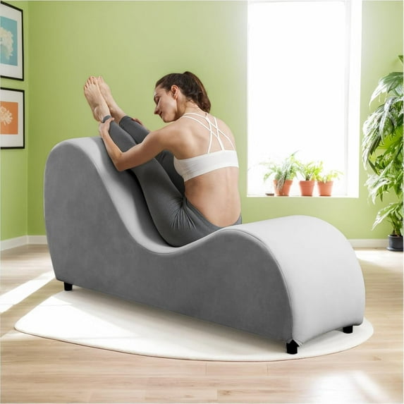 ijuicy Ergonomic Velvet Yoga Chair for Adults, Modern Chaise Lounge Indoor, S Curved Yoga Chaise Lounge for Stretching, Relaxation, Exercise & More,60D x 18W x 27H Inch-Light Grey