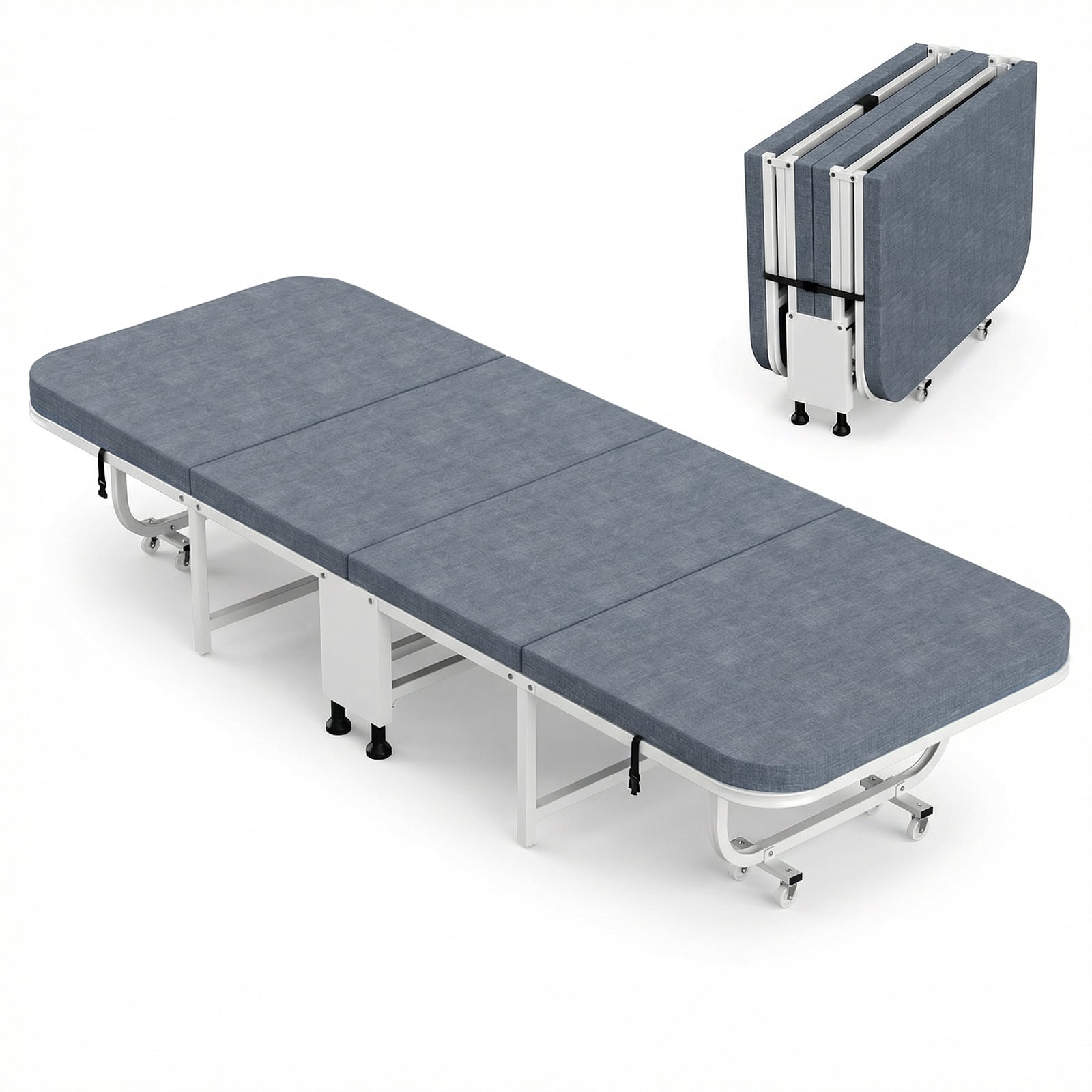 ijuicy 75"x24" Folding Bed with Memory Foam Mattress, Foldable Portable Rollaway Bed with Lockable Wheels,Light Gray