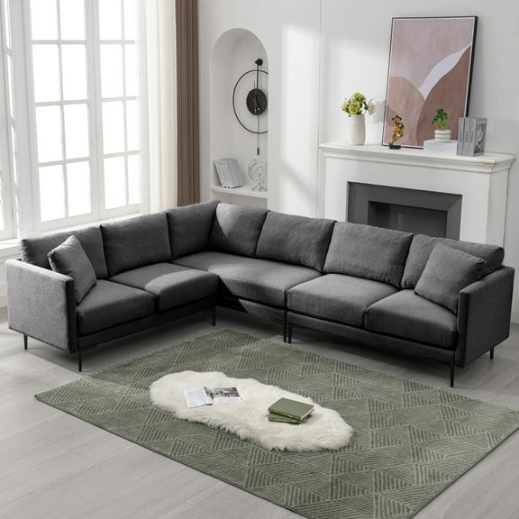 ijuicy L Shaped Sectional Sofa, 6 Seater Corner Modular Sofa, Living Room Furniture Sets - Dark Grey