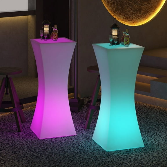 ijuicy LED Bar Table, Light Up Rechargeable Cocktail Table, Hourglass Shape Remote Dimmable  Pub Table