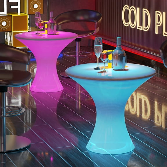 ijuicy LED Bar Table, Light Up Rechargeable Cocktail Table, Remote Dimmable Pub Table