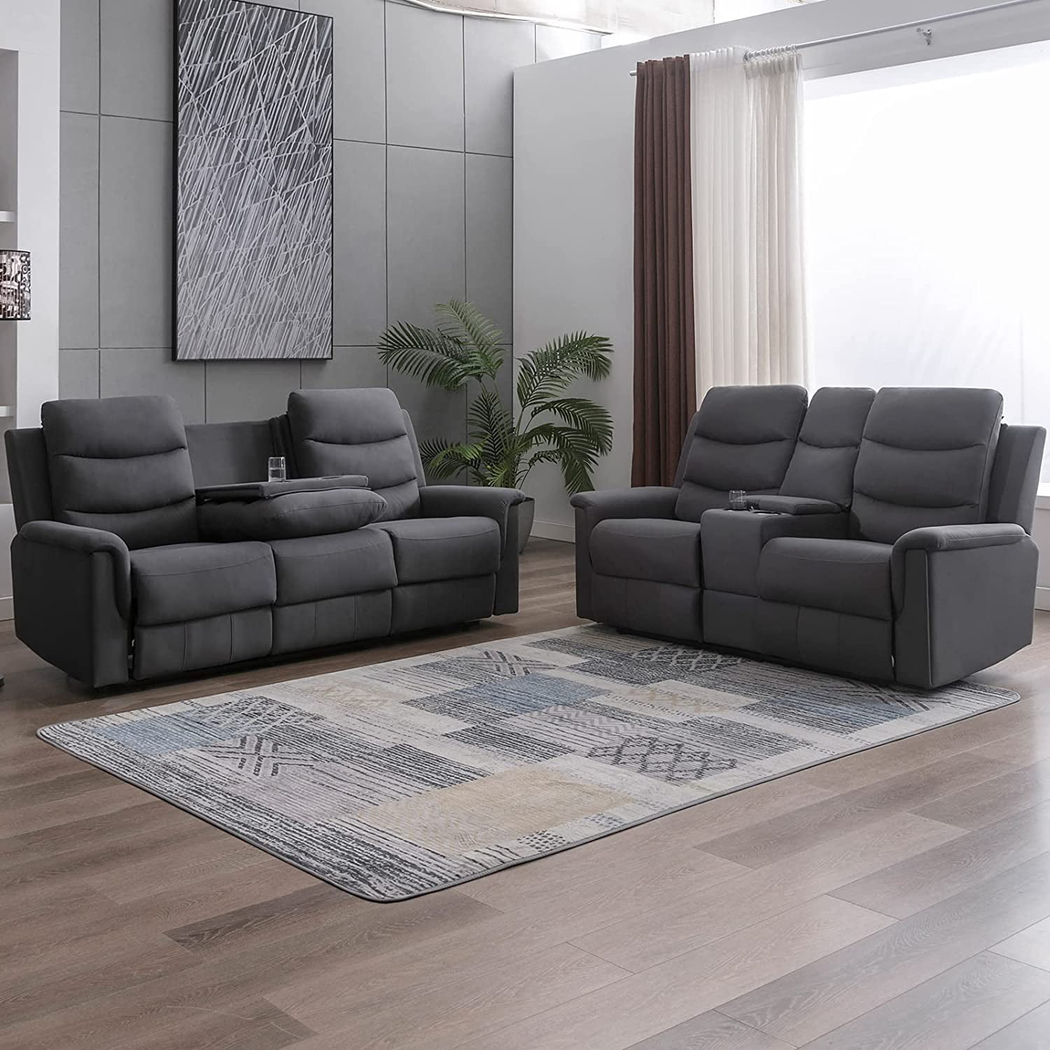 ijuicy Reclining Sofa Set, Sofa Recliner with Cup Holders and