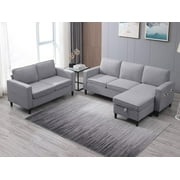 ijuicy Sectional Sofa Set,2PCS Living Room Furniture Couch Sets with Movable Storage Ottoman,Include Sofa&Loveseat, Light Gray