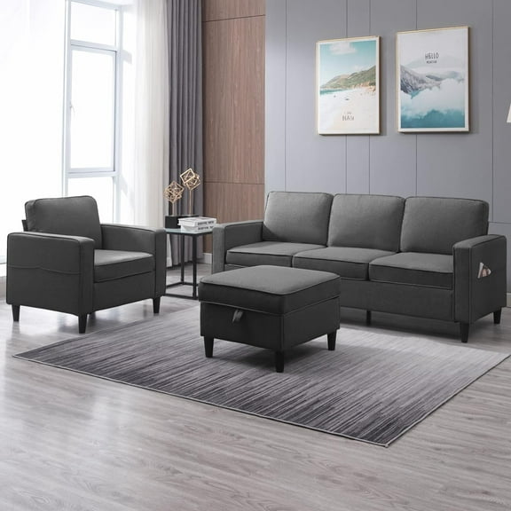 ijuicy Sectional Sofa Set,2PCS Living Room Furniture Couch Sets with Movable Storage Ottoman & Side Pockets,Include Sofa,Chair,Dark Gray