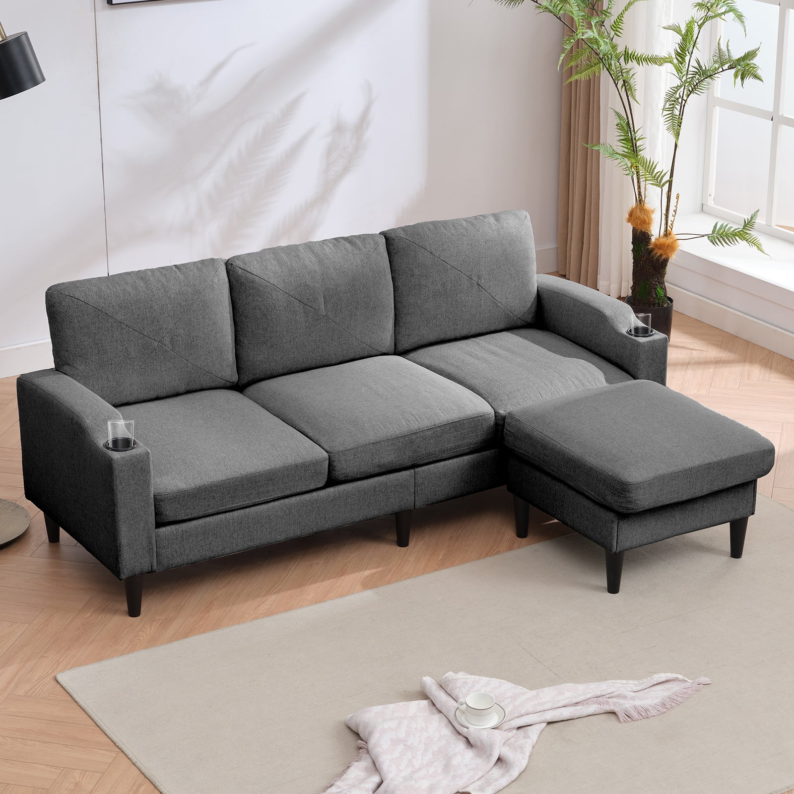 ijuicy Small Sectional Sofa with Storage Ottoman, LShaped 3 Seater