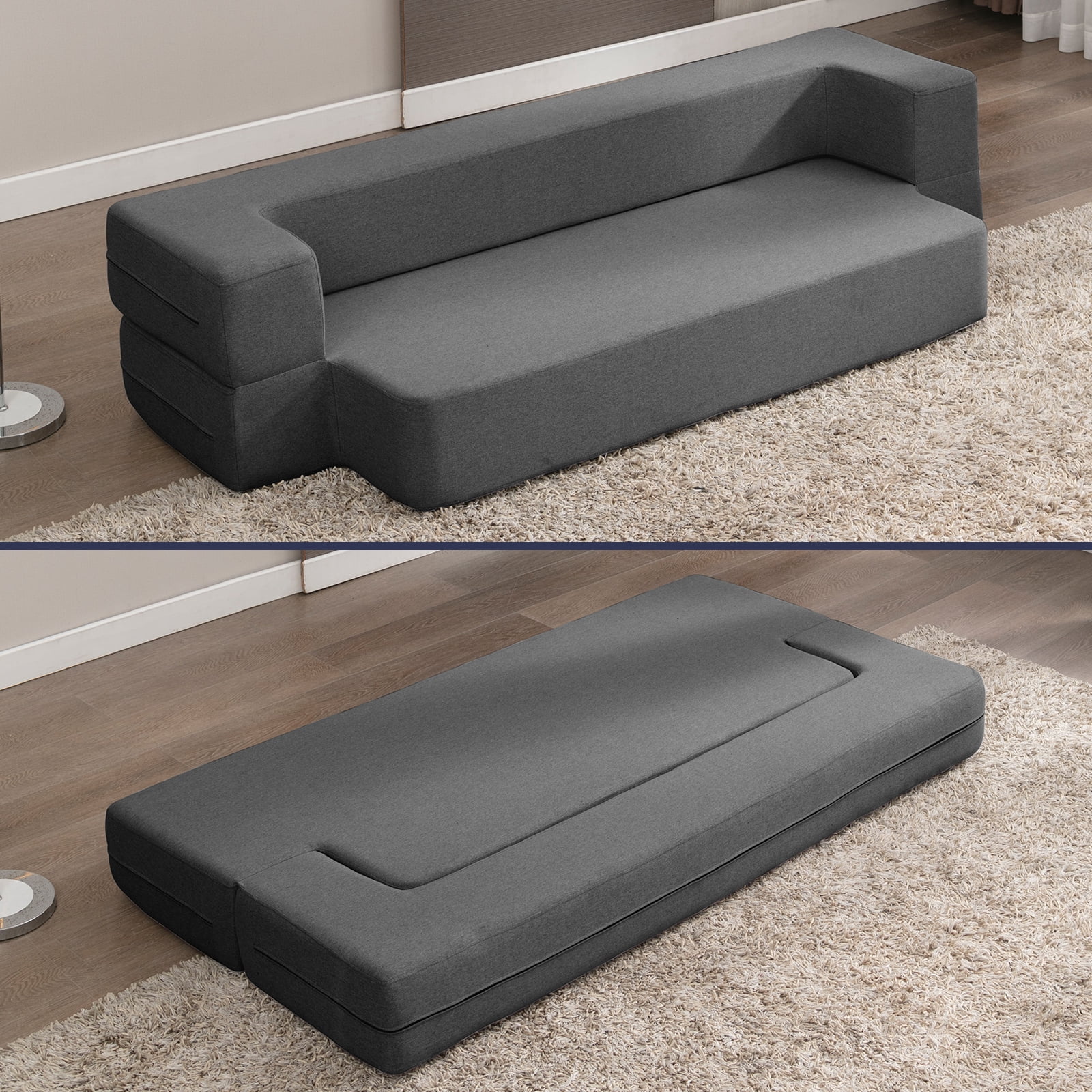 ijuicy Twin Size Foldable Sleeper Sofa Bed with Linen Upholstered Convertible Sofa with 3 Ottomans Fold Out Futon Sofa Bed with Memory Foam Mattress Twin Size Floor Couch Dark Grey Walmart
