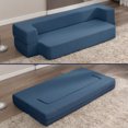 thumbnail image 1 of ijuicy Twin Size Foldable Sleeper Sofa Bed with Linen Upholstered, Convertible Sofa with 3 Ottomans, Fold Out Futon Sofa Bed with Memory Foam Mattress, Twin Size Floor Couch, Blue, 1 of 7