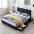 ijuicy Upholstered Platform Bed Frame with 4 Storage Drawers, PU
