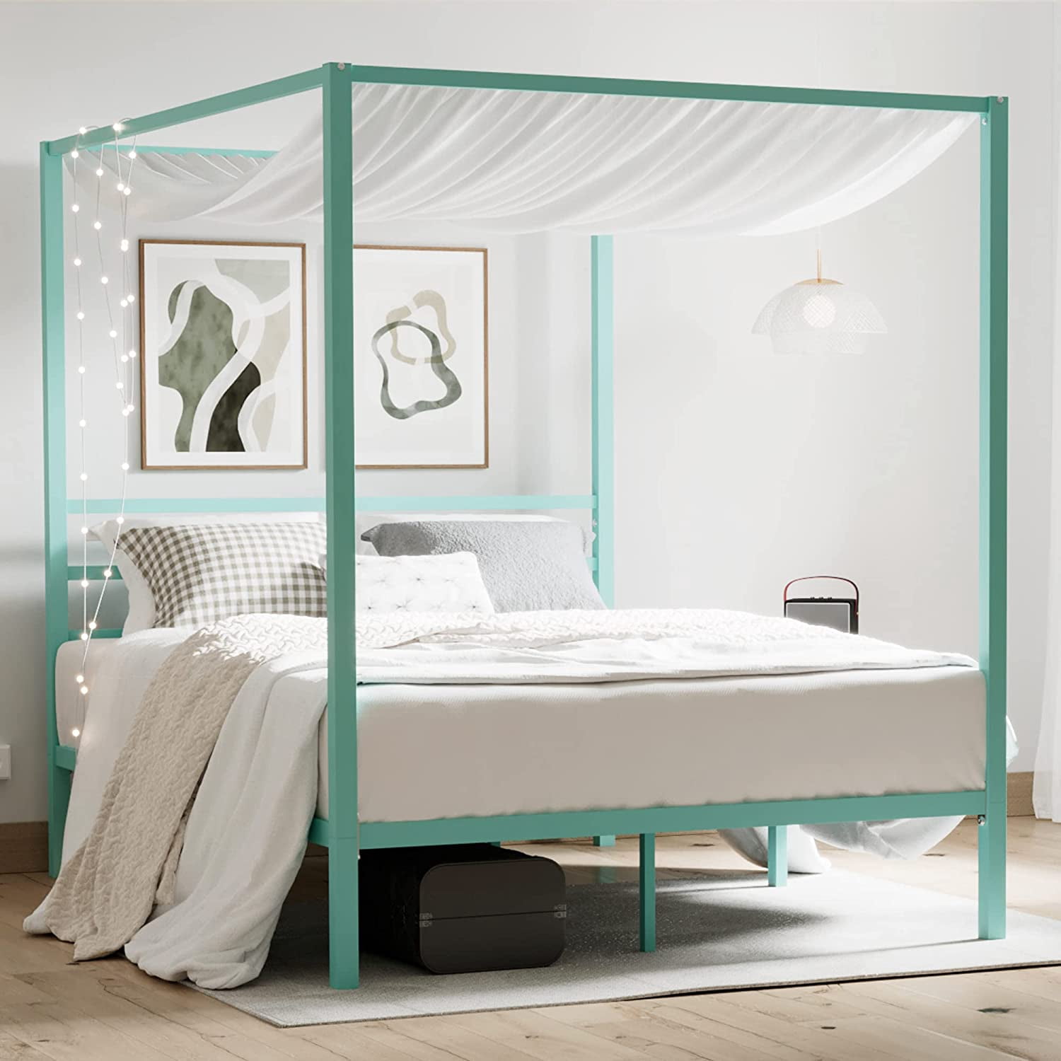 ikalido Full Size Metal Canopy Bed Frame Modern Four-Poster Platform ...