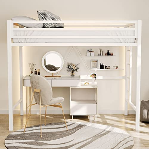 ikalido Twin Size Loft Bed, Multifunctional Metal Twin Bed with Safety ...