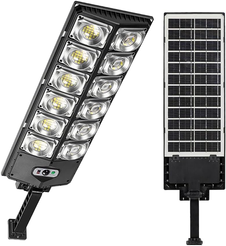 ikaufen 80000LM 8500K LED Solar Street Light 800W Commercial Oudoor Lights Outdoor Waterproof Hight Brightness LED, Dusk to Dawn Solar Street LightsRoad Area Lamp for Yard, Deck, Garden (1 Pcs)