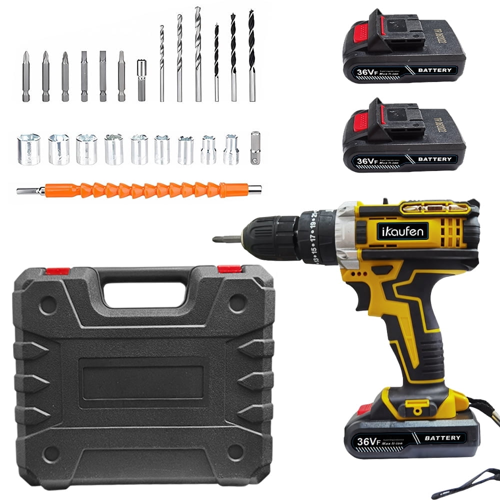 ikaufen Cordless Drill Driver, 21V Electric Drill Screwdriver Kit with 25+1 Torque, 2 Speed with 2 Batteries 1.5Ah, LED Light Cordless Combi for Home and Garden DIY Project