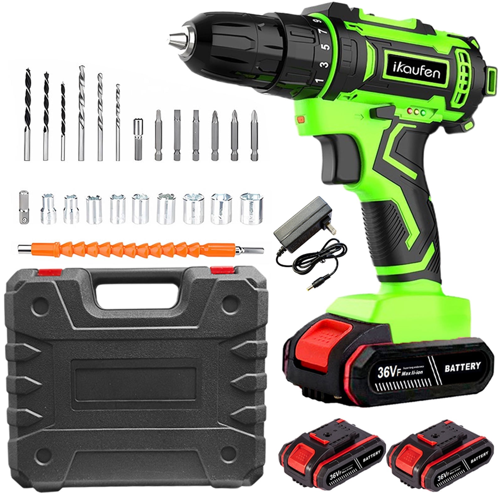 ikaufen Cordless Drill Driver, 21V Electric Drill Screwdriver Kit with 25+1 Torque, 2 Speed with 2 Batteries 1.5Ah, LED Light Cordless Combi for Home and Garden DIY Project