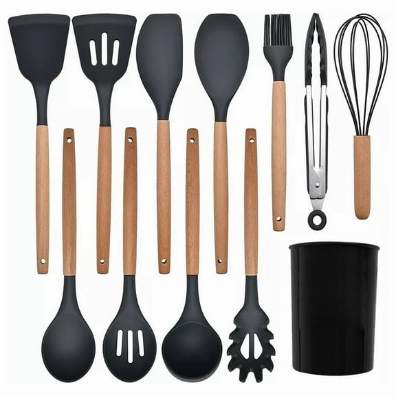 ikaufen Kitchen Utensil Set, 12 Piece Silicone Cooking Utensils Heat Resistant Kitchen Tools, Non-Stick Baking Cooking Spoon Tools