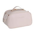 thumbnail image 1 of ikaufen Large Capacity 6-Partition Cosmetic Bag, Water-Resistant Creamy Leather Makeup Organizer with Double Zipper & Detachable Handle, 1 of 13