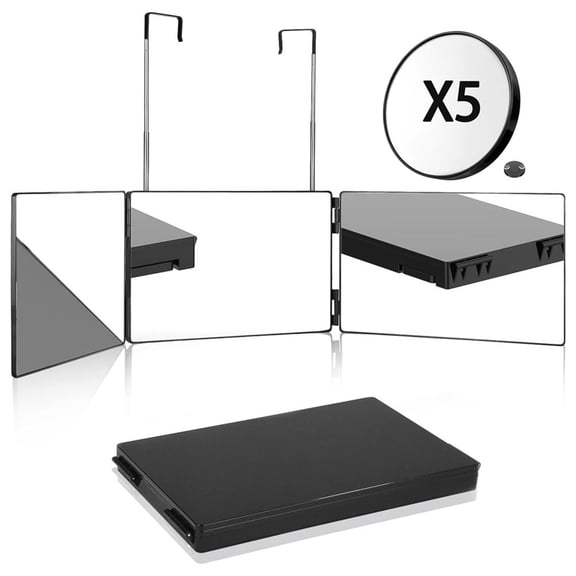 ikaufen Mirror for Self Hair Cutting 360° Adjustable & Foldable Mirror,Portable Trifold Barber Mirrors and 5X Magnification for Hair Styling and Makeup