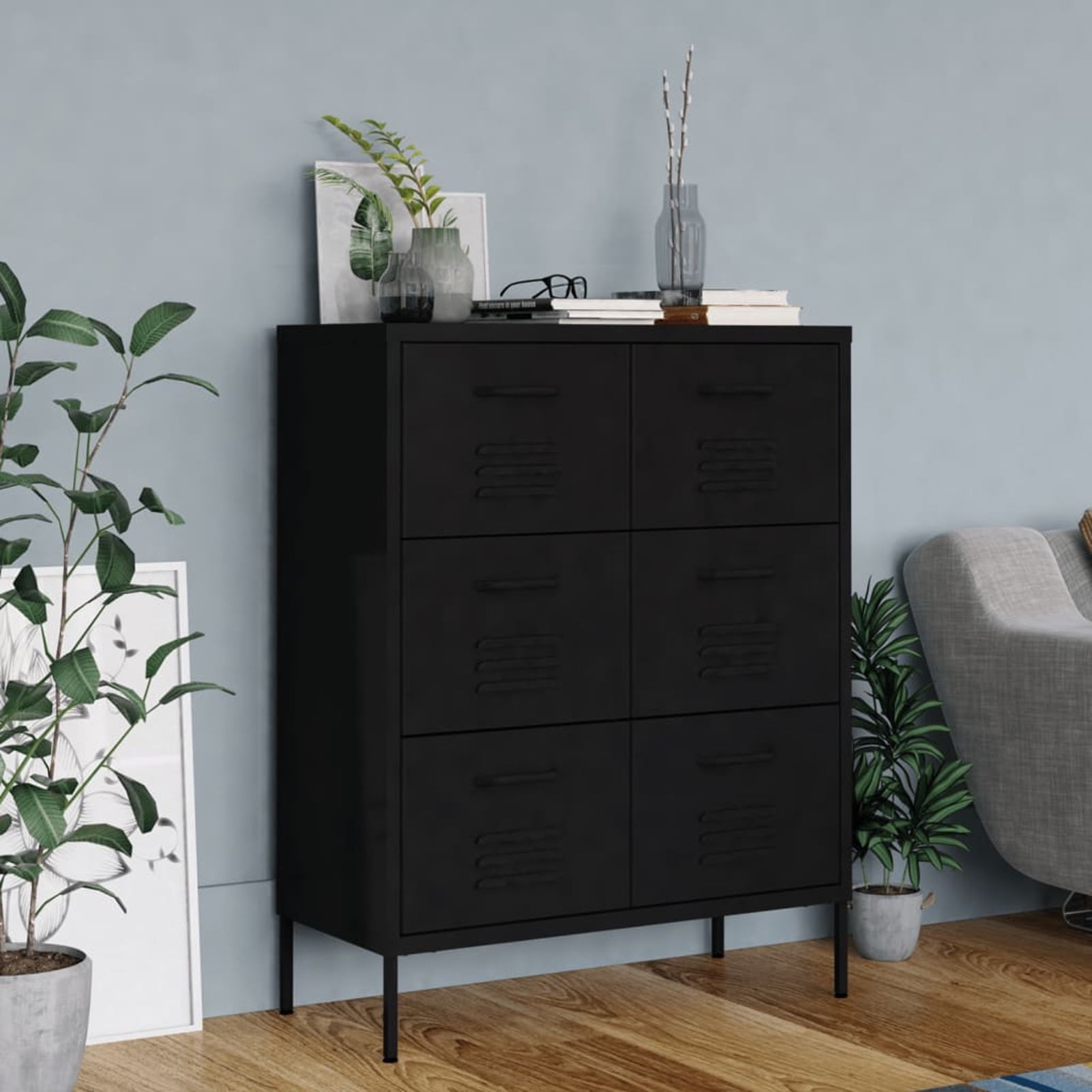Black Steel 6-Drawer Industrial Office Cabinet