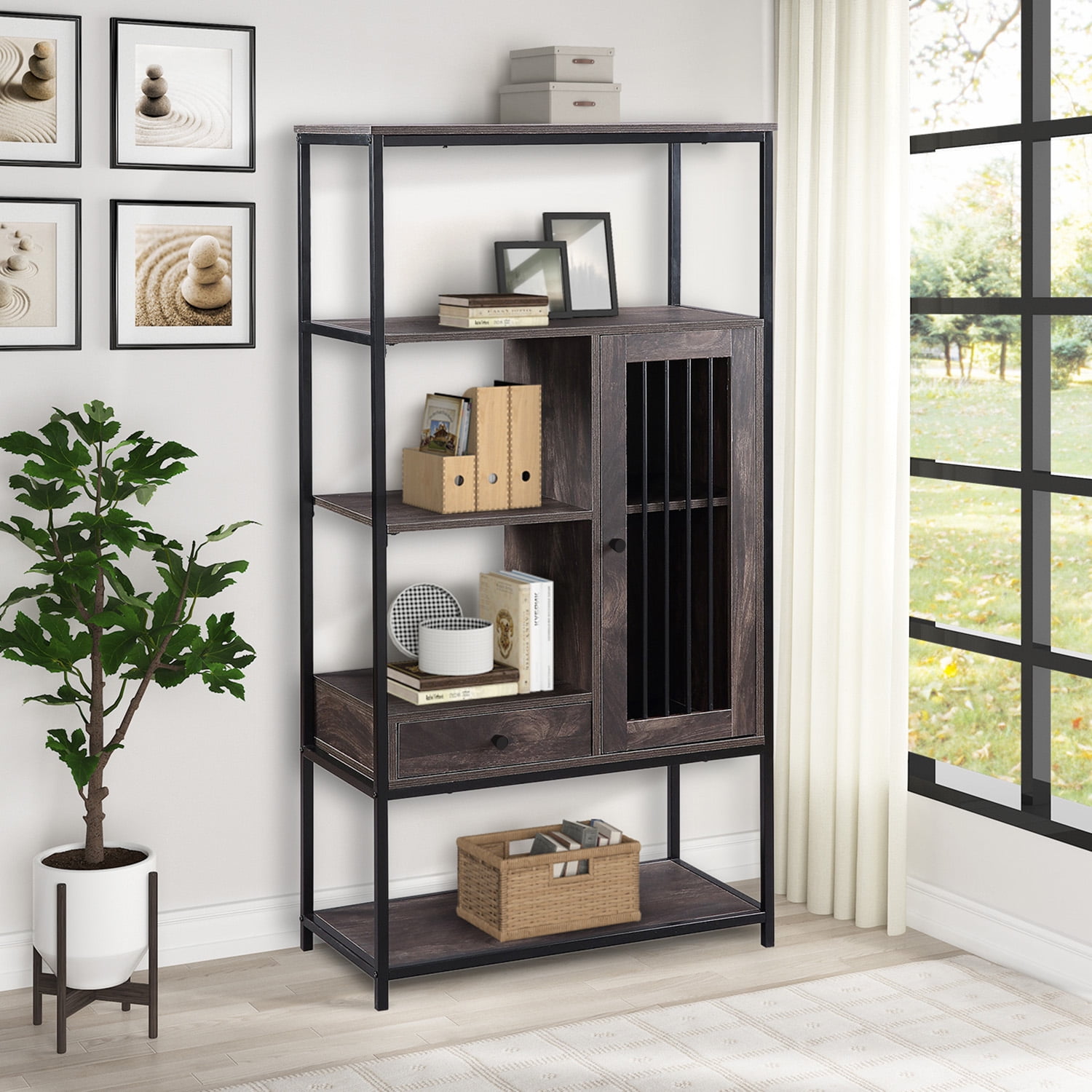ikayaa Home Office Bookcase and Bookshelf 5 Tier Display Shelf with