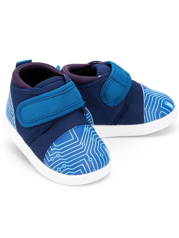 Cyber Stomp Squeakerless Toddler Shoes | Blue Circuit Board Pattern