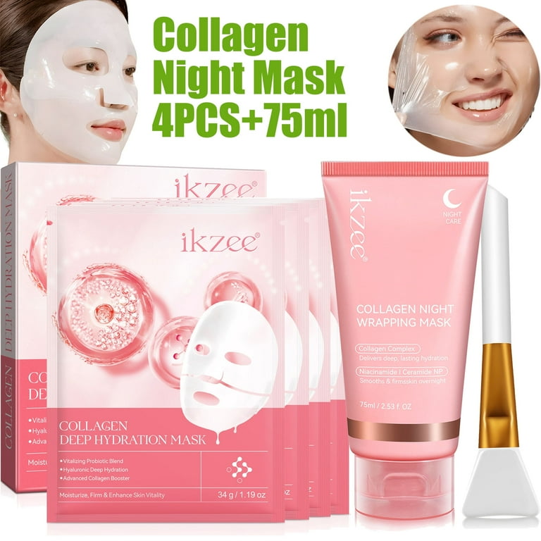 ikzee Collagen Mask (4PCS) and Sleeping Night Mask (75ml),Wrapping