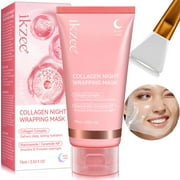 ikzee Collagen Night Wrapping Mask 75ml, Overnight Sleeping Mask Gel, Peel Off Facial Mask, Infused with Collagen, Hyaluronic Acid, and Ceramide NP, Deep Hydration, Smooth & Firm Skin