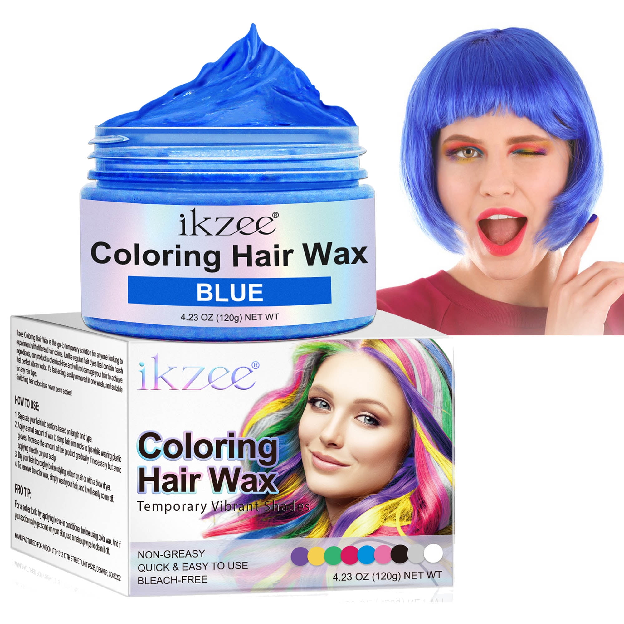 IKZEE Coloring Hair Wax, Blue, Temporary Hair Dye, Natural Hair