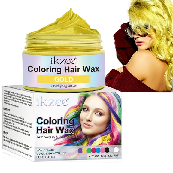 ikzee Coloring Hair Wax, Gold - Hair Styling Clay Washable - Temporary Hair Dye - Hair Color Wax For Women Men Kids Party Cosplay