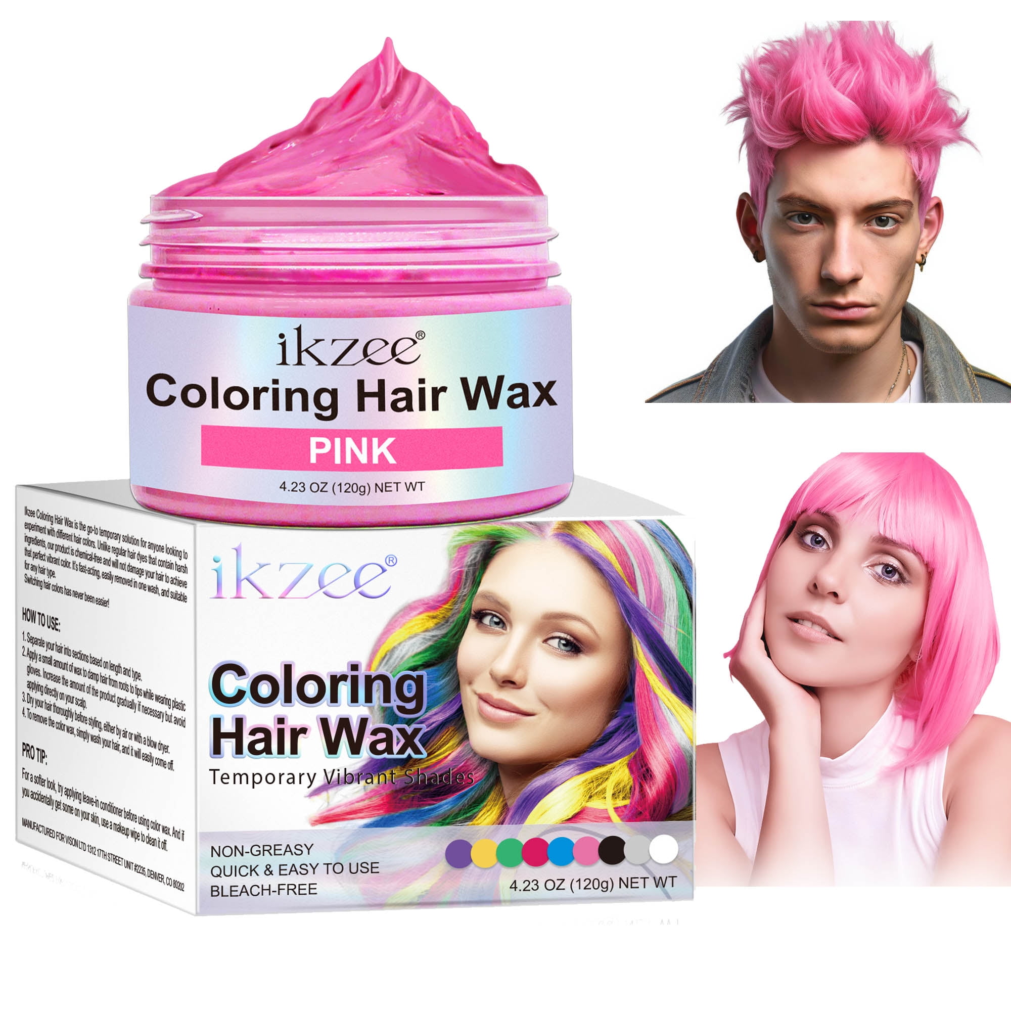 ikzee Coloring Hair Wax, Pink - Hair Styling Clay Washable