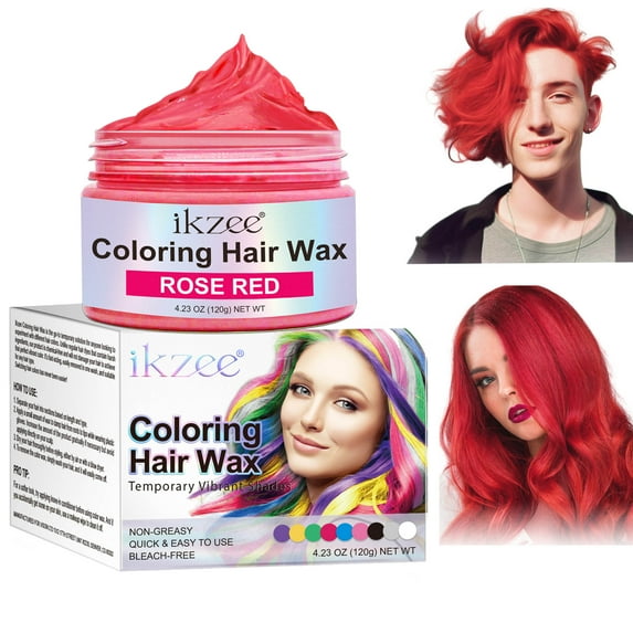 ikzee Coloring Hair Wax, Rose Red - Hair Styling Clay Washable - Temporary Hair Dye - Hair Color Wax For Women Men Kids Party Cosplay