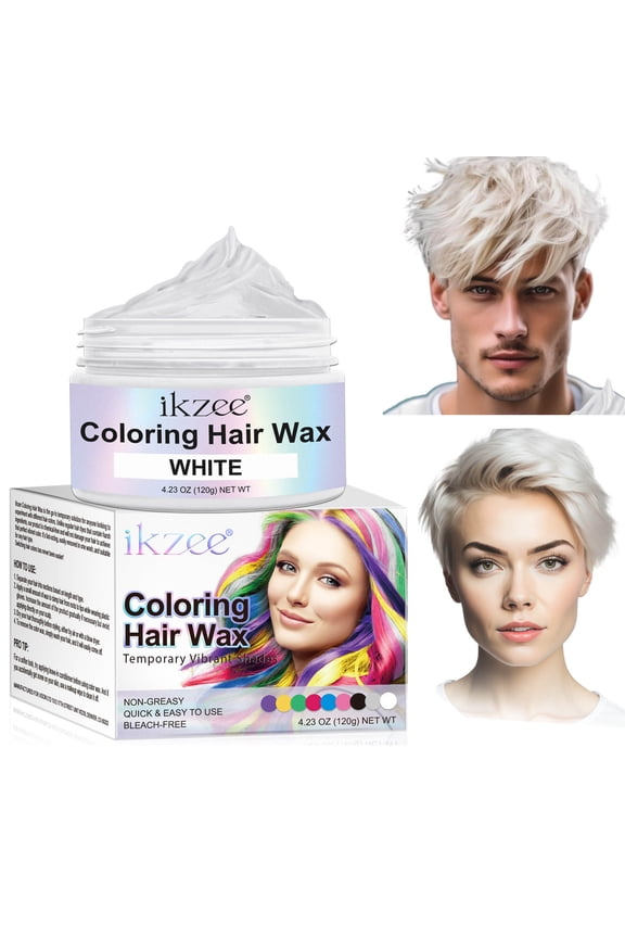ikzee Coloring Hair Wax, White - Hair Styling Clay Washable - Temporary Hair Dye - Hair Color Wax For Women Men Kids Party Cosplay