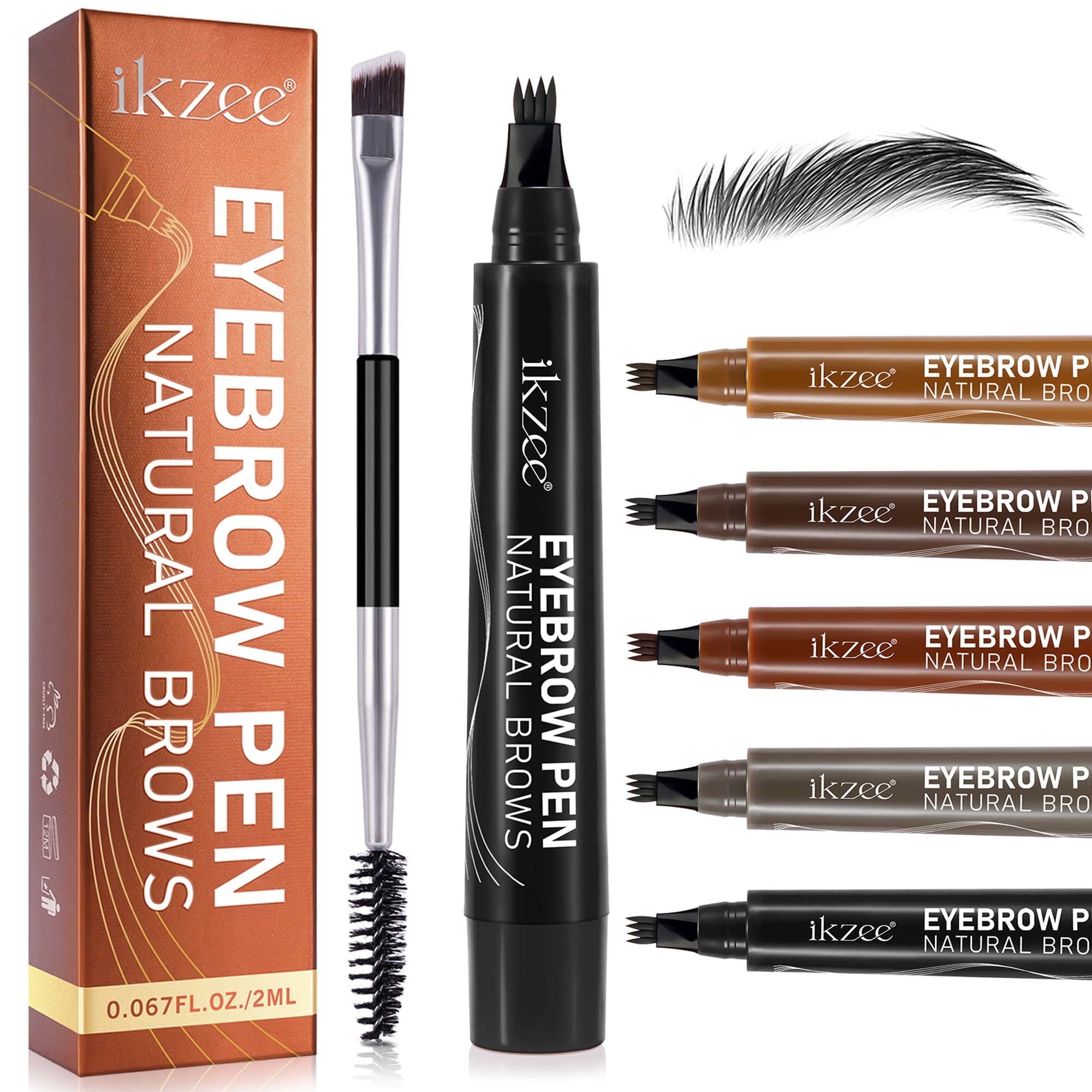 IKZEE Eyebrow Pen, Black, 4 Fork Tip for 3D Natural Brows