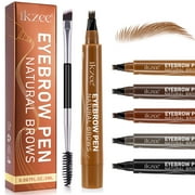 ikzee Eyebrow Pen Light Brown, 4 Fork Tip for 3D Natural Eyebrow, Hair Line, Beard Line Waterproof - Last All Day - Liquid Eyebrow Pencil