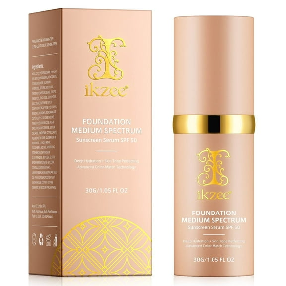 Ikzee 4-in-1 Color Changing Foundation for All Skin Types - Waterproof, Long-Lasting, Medium Coverage, 1.05 fl.oz